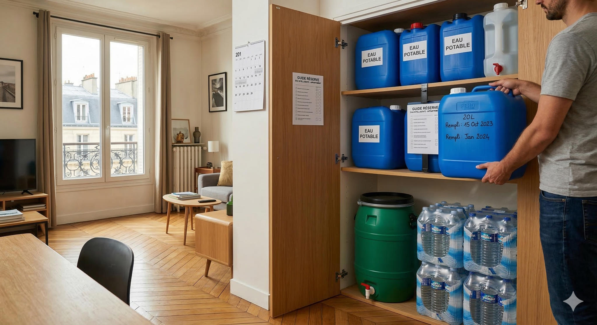 Réserve d'eau potable en appartement combien de litres par personne